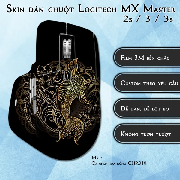 Skin dán chuột Logitech MX Master 2, 2s, 3, 3s mẫu Cá chép hóa rồng CHR010