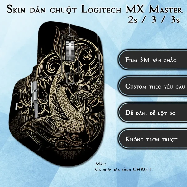 Skin dán chuột Logitech MX Master 2, 2s, 3, 3s mẫu Cá chép hóa rồng CHR011