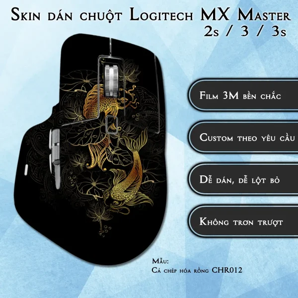Skin dán chuột Logitech MX Master 2, 2s, 3, 3s mẫu Cá chép hóa rồng CHR012