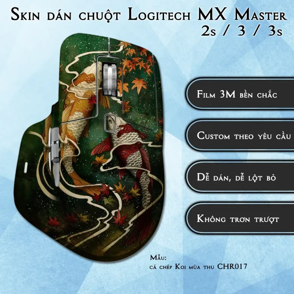 Skin dán chuột Logitech MX Master 2, 2s, 3, 3s mẫu cá chép Koi mùa thu CHR017