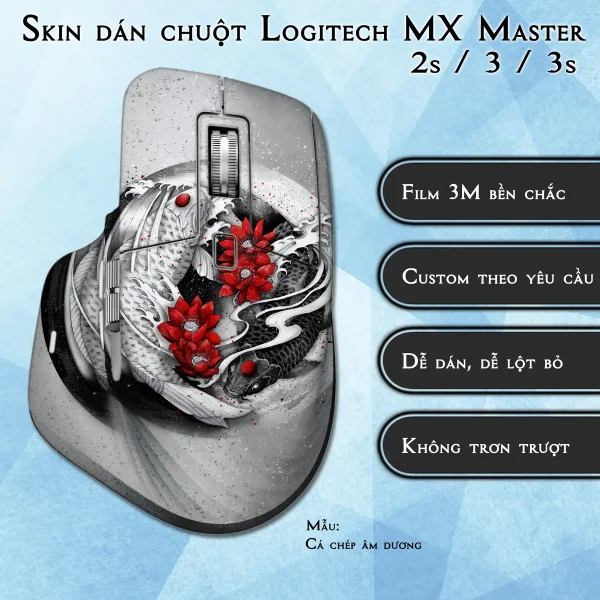 Skin dán chuột Logitech MX Master 2, 2s, 3, 3s mẫu Cá chép âm dương