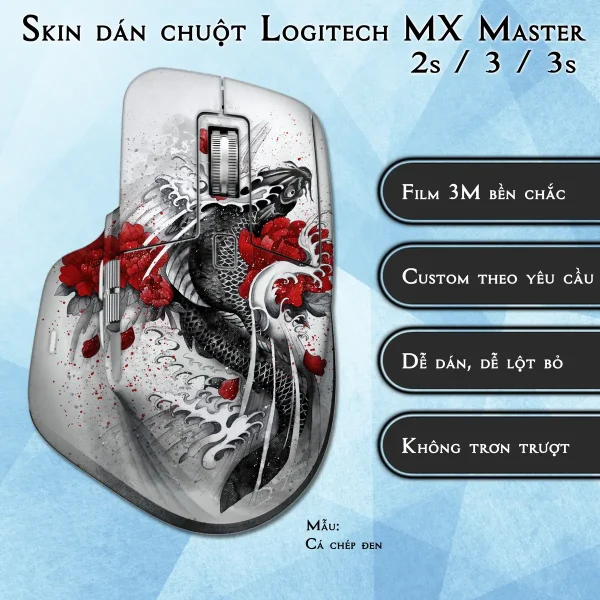 Skin dán chuột Logitech MX Master 2, 2s, 3, 3s mẫu Cá chép đen
