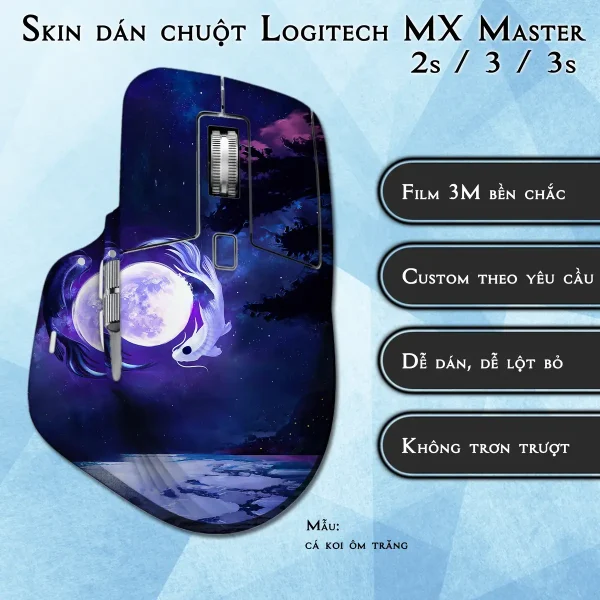 Skin dán chuột Logitech MX Master 2, 2s, 3, 3s mẫu cá koi ôm trăng