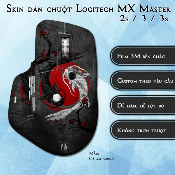 Skin dán chuột Logitech MX Master 2, 2s, 3, 3s mẫu Cá âm dương