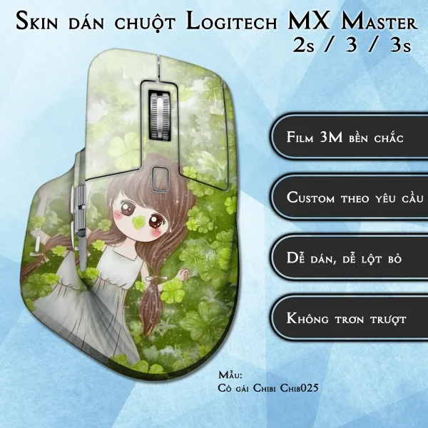 Skin dán chuột Logitech MX Master 2, 2s, 3, 3s mẫu Cô gái Chibi Chib025