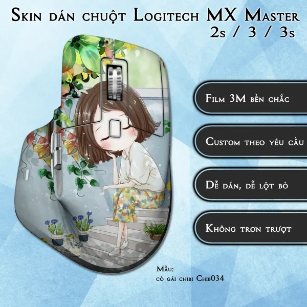Skin dán chuột Logitech MX Master 2, 2s, 3, 3s mẫu cô gái chibi Chib034