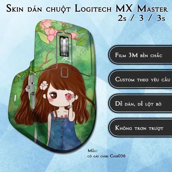 Skin dán chuột Logitech MX Master 2, 2s, 3, 3s mẫu cô gái chibi Chib036