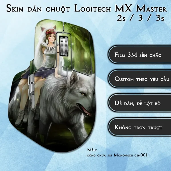 Skin dán chuột Logitech MX Master 2, 2s, 3, 3s mẫu công chúa sói Mononoke csm001