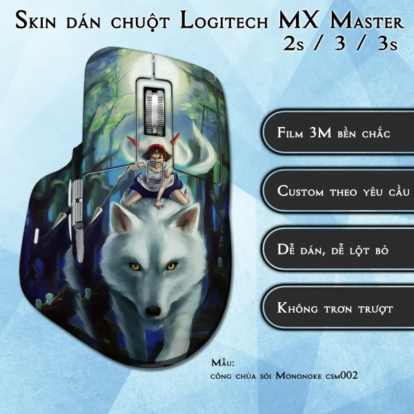 Skin dán chuột Logitech MX Master 2, 2s, 3, 3s mẫu công chúa sói Mononoke csm002