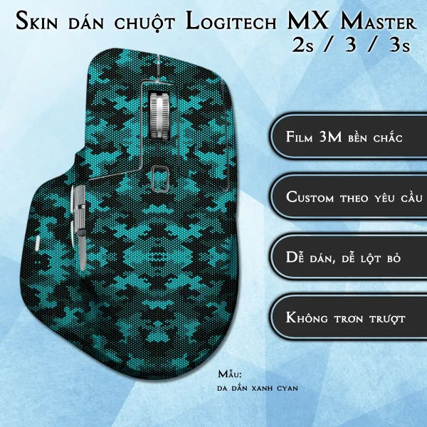 Skin dán chuột Logitech MX Master 2, 2s, 3, 3s mẫu da dắn xanh cyan