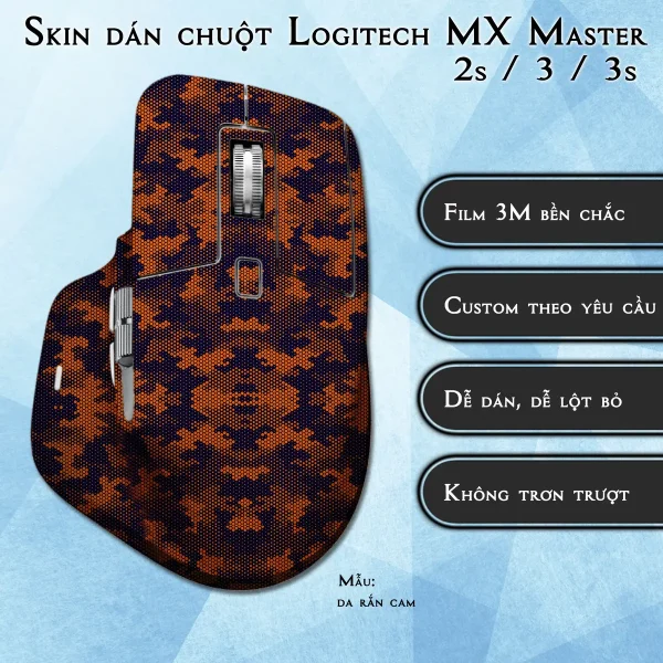 Skin dán chuột Logitech MX Master 2, 2s, 3, 3s mẫu da rắn cam
