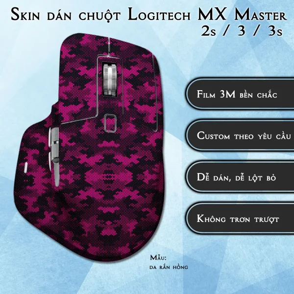 Skin dán chuột Logitech MX Master 2, 2s, 3, 3s mẫu da rắn hồng