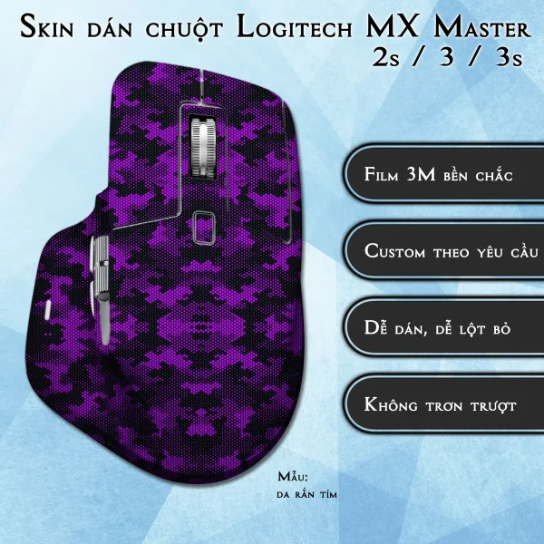 Skin dán chuột Logitech MX Master 2, 2s, 3, 3s mẫu da rắn tím