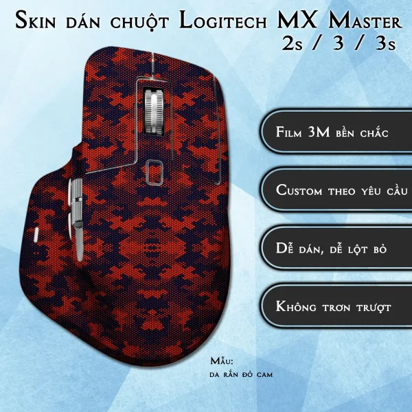 Skin dán chuột Logitech MX Master 2, 2s, 3, 3s mẫu da rắn đỏ cam