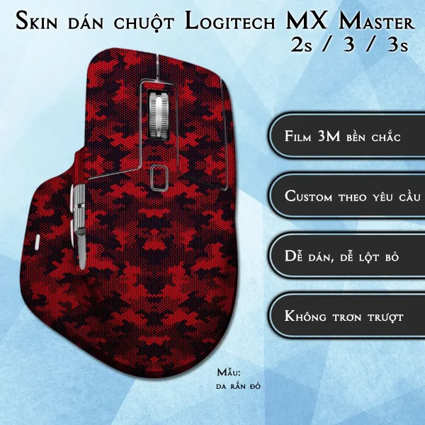Skin dán chuột Logitech MX Master 2, 2s, 3, 3s mẫu da rắn đỏ