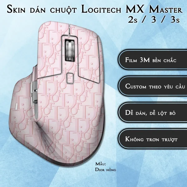 Skin dán chuột Logitech MX Master 2, 2s, 3, 3s mẫu Dior hồng