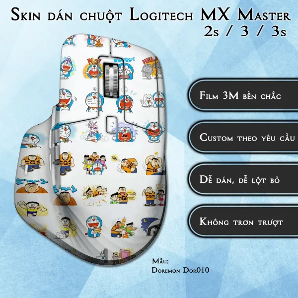 Skin dán chuột Logitech MX Master 2, 2s, 3, 3s mẫu Doremon Dor010
