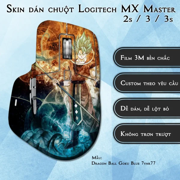 Skin dán chuột Logitech MX Master 2, 2s, 3, 3s mẫu Dragon Ball Goku Blue 7vnr77