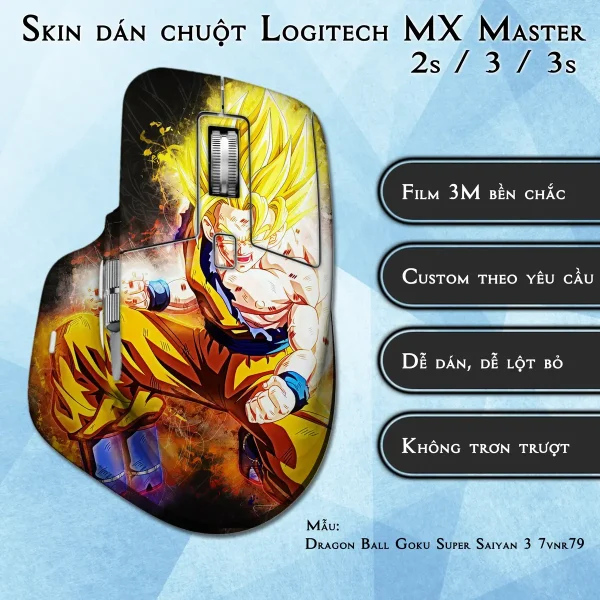 Skin dán chuột Logitech MX Master 2, 2s, 3, 3s mẫu Dragon Ball Goku Super Saiyan 3 7vnr79