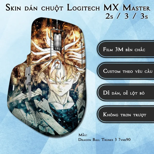 Skin dán chuột Logitech MX Master 2, 2s, 3, 3s mẫu Dragon Ball Trunks 3 7vnr90