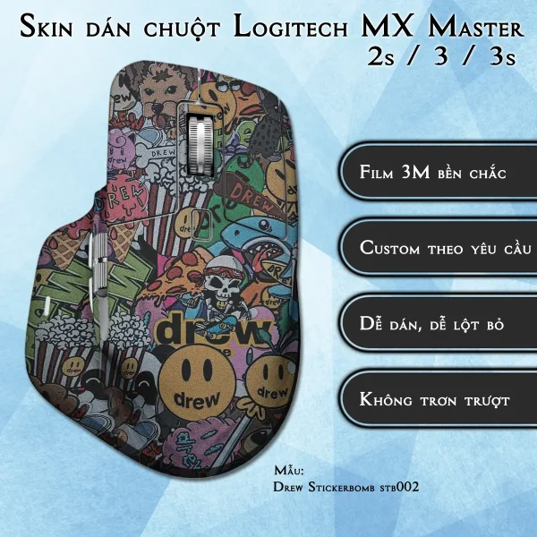 Skin dán chuột Logitech MX Master 2, 2s, 3, 3s mẫu Drew Stickerbomb stb002