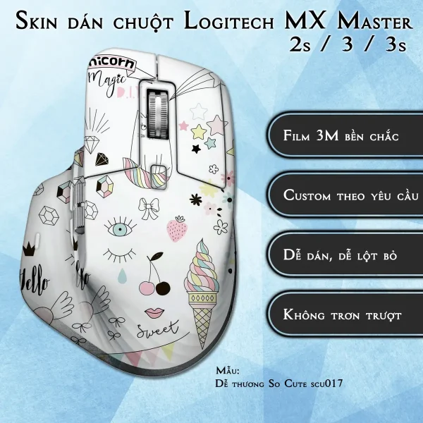 Skin dán chuột Logitech MX Master 2, 2s, 3, 3s mẫu Dễ thương So Cute scu017