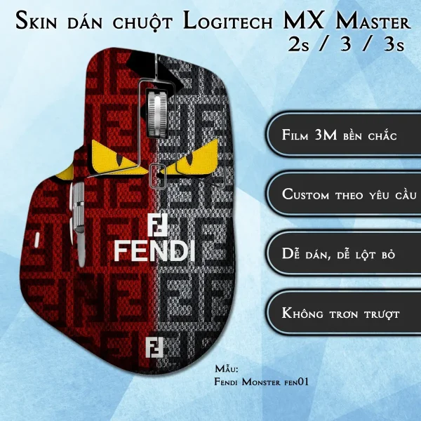 Skin dán chuột Logitech MX Master 2, 2s, 3, 3s mẫu Fendi Monster fen01