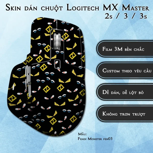 Skin dán chuột Logitech MX Master 2, 2s, 3, 3s mẫu Fendi Monster fen03