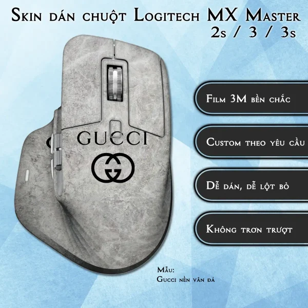 Skin dán chuột Logitech MX Master 2, 2s, 3, 3s mẫu Gucci nền vân đá