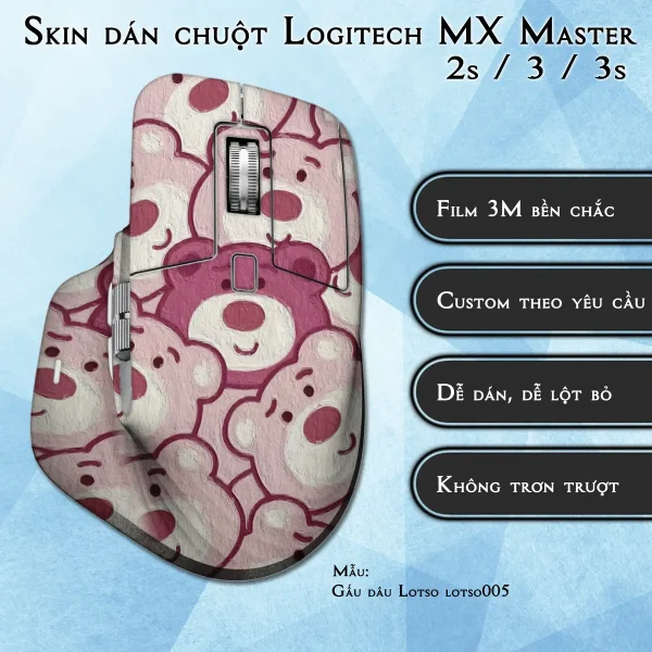 Skin dán chuột Logitech MX Master 2, 2s, 3, 3s mẫu Gấu dâu Lotso lotso005