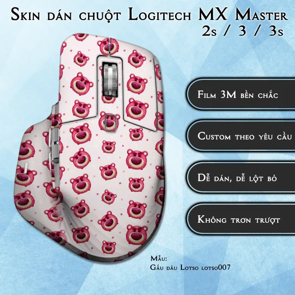 Skin dán chuột Logitech MX Master 2, 2s, 3, 3s mẫu Gấu dâu Lotso lotso007