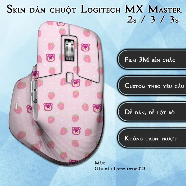 Skin dán chuột Logitech MX Master 2, 2s, 3, 3s mẫu Gấu dâu Lotso lotso023
