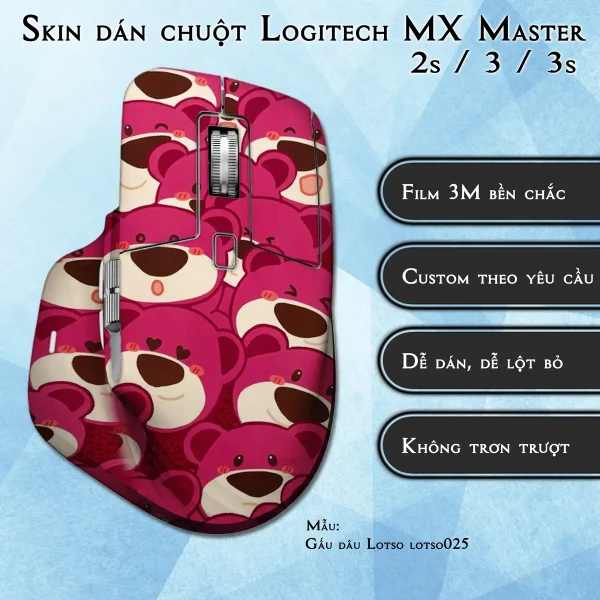 Skin dán chuột Logitech MX Master 2, 2s, 3, 3s mẫu Gấu dâu Lotso lotso025