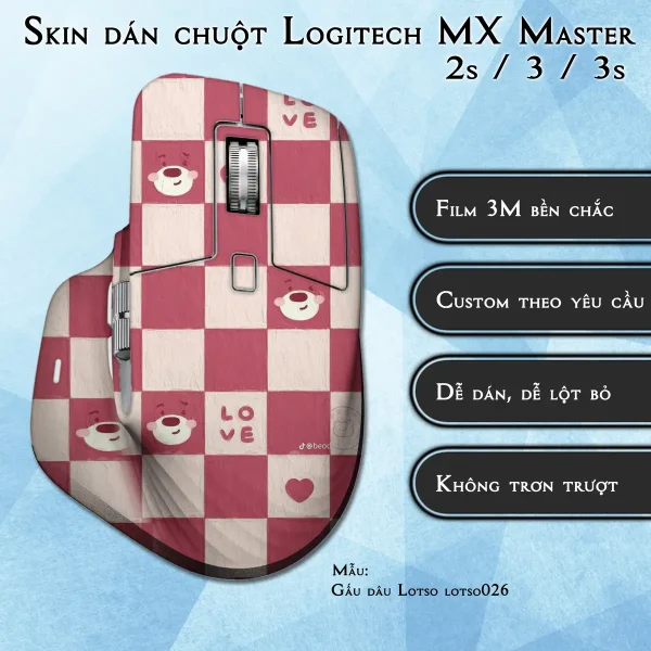 Skin dán chuột Logitech MX Master 2, 2s, 3, 3s mẫu Gấu dâu Lotso lotso026