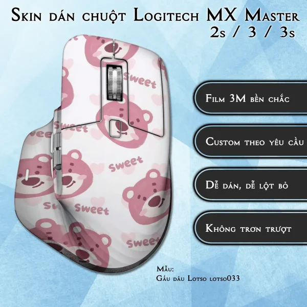 Skin dán chuột Logitech MX Master 2, 2s, 3, 3s mẫu Gấu dâu Lotso lotso033