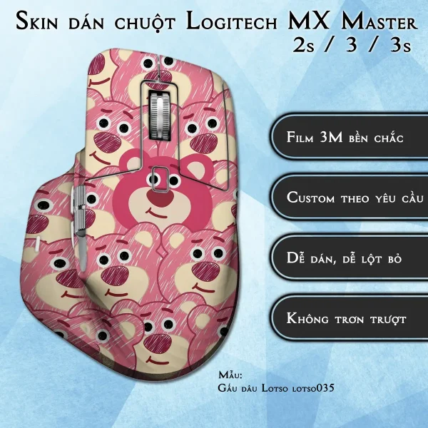 Skin dán chuột Logitech MX Master 2, 2s, 3, 3s mẫu Gấu dâu Lotso lotso035