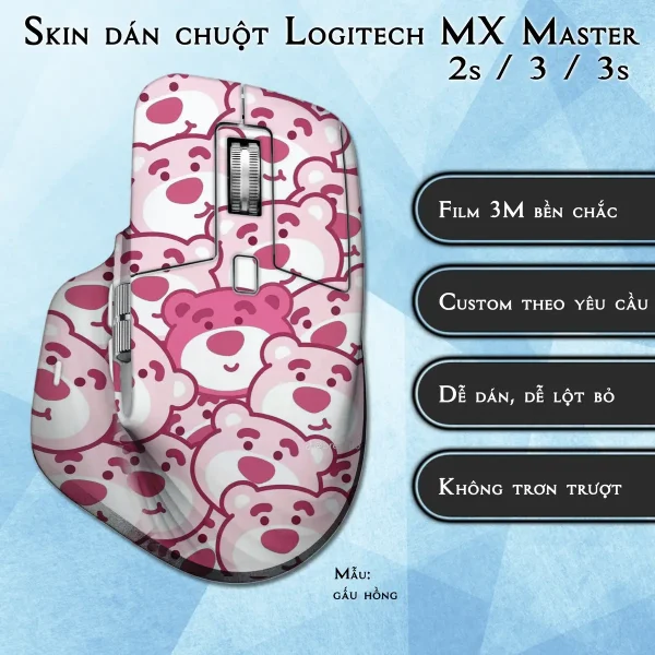 Skin dán chuột Logitech MX Master 2, 2s, 3, 3s mẫu gấu hồng