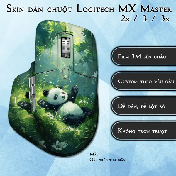 Skin dán chuột Logitech MX Master 2, 2s, 3, 3s mẫu Gấu trúc thư giãn