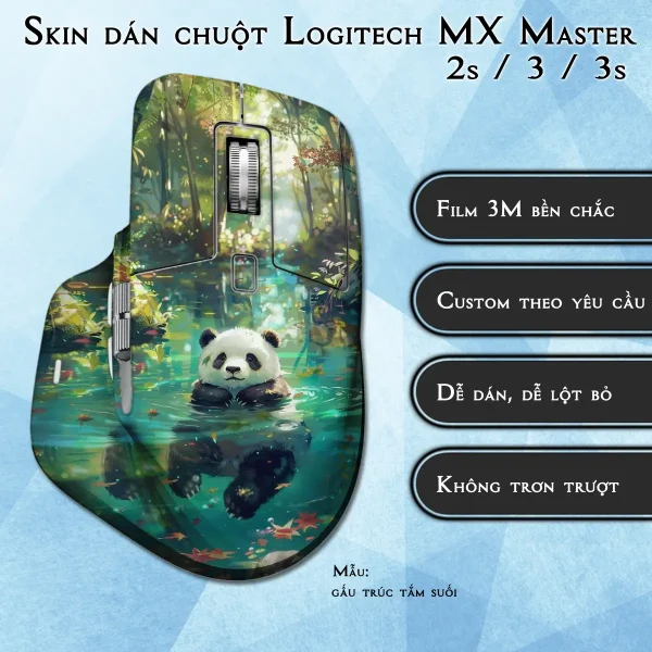 Skin dán chuột Logitech MX Master 2, 2s, 3, 3s mẫu gấu trúc tắm suối