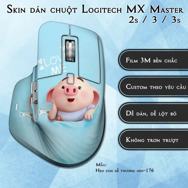 Skin dán chuột Logitech MX Master 2, 2s, 3, 3s mẫu Heo con dễ thương heo-176