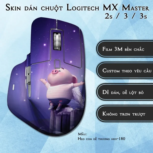 Skin dán chuột Logitech MX Master 2, 2s, 3, 3s mẫu Heo con dễ thương heo-180