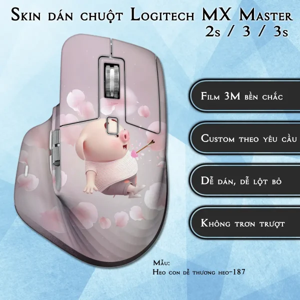 Skin dán chuột Logitech MX Master 2, 2s, 3, 3s mẫu Heo con dễ thương heo-187