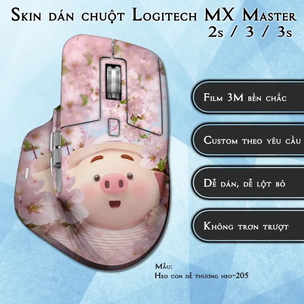 Skin dán chuột Logitech MX Master 2, 2s, 3, 3s mẫu Heo con dễ thương heo-205