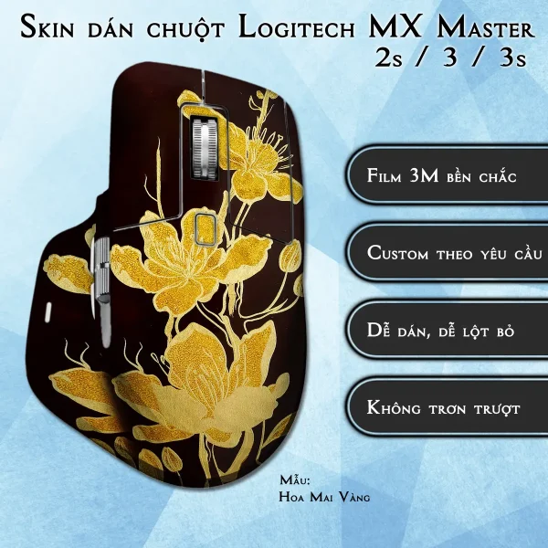 Skin dán chuột Logitech MX Master 2, 2s, 3, 3s mẫu Hoa Mai Vàng