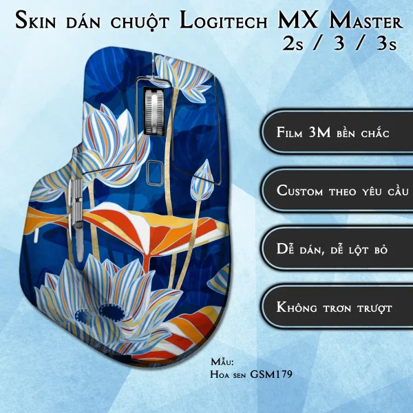 Skin dán chuột Logitech MX Master 2, 2s, 3, 3s mẫu Hoa sen GSM179