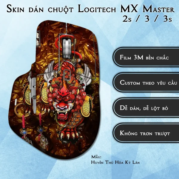 Skin dán chuột Logitech MX Master 2, 2s, 3, 3s mẫu Huyền Thú Hỏa Kỳ Lân