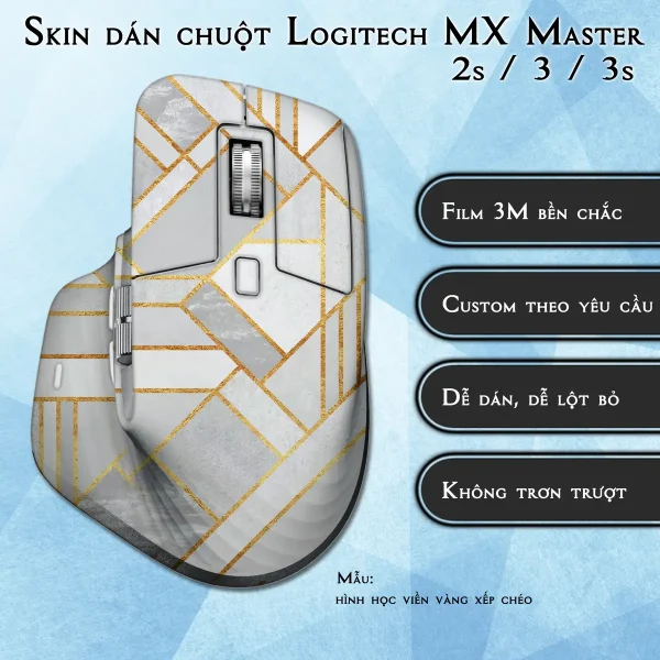 Skin dán chuột Logitech MX Master 2, 2s, 3, 3s mẫu hình học viền vàng xếp chéo