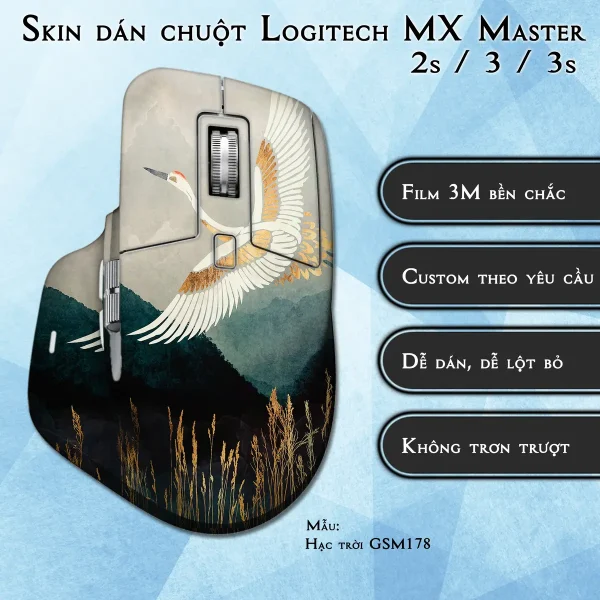 Skin dán chuột Logitech MX Master 2, 2s, 3, 3s mẫu Hạc trời GSM178
