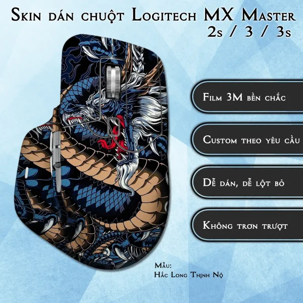 Skin dán chuột Logitech MX Master 2, 2s, 3, 3s mẫu Hắc Long Thịnh Nộ
