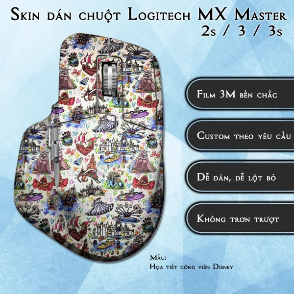 Skin dán chuột Logitech MX Master 2, 2s, 3, 3s mẫu Họa tiết công viên Disney